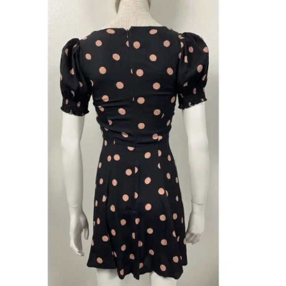 REFORMATION DREA RUCHED POLKA-DOT CREPE MINI DRESS - Picture 4 of 9